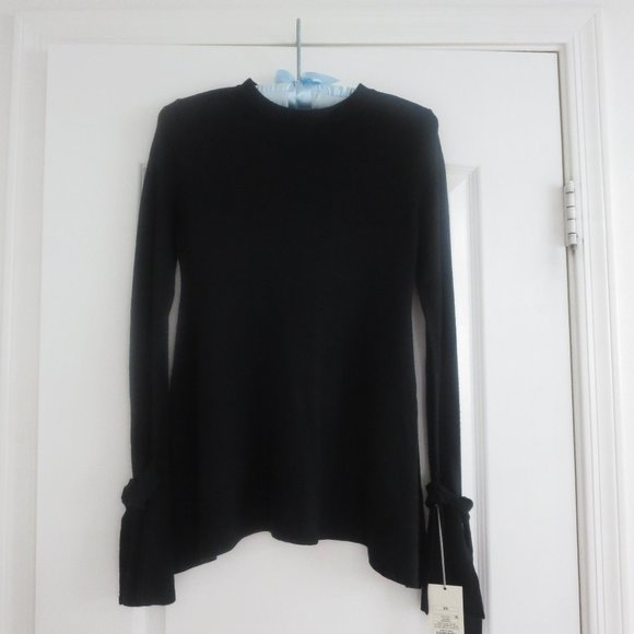 a new day Sweaters - NEW DAY Solid Black Bell Bow Sleeves Sweater